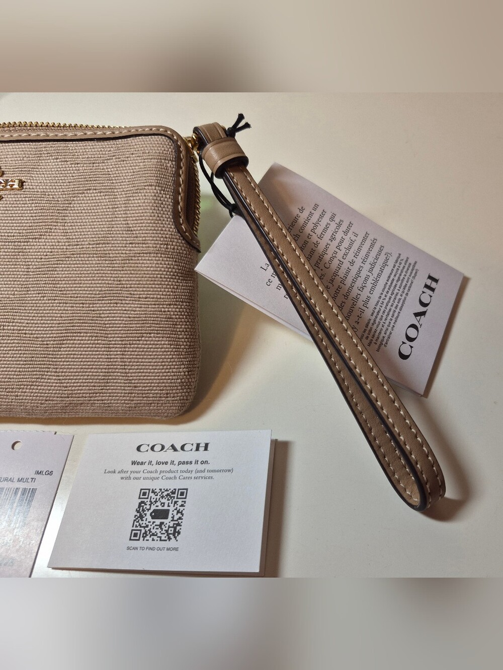 COACH Natural Canvas Zip Wristlet - Neutral Beige - Picture 4 of 7